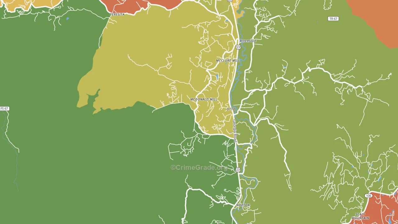 Otto, NC Map of Robbery Rates