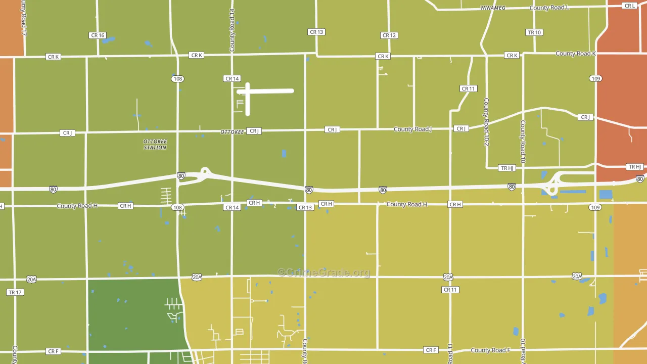 Ottokee, OH Map of Robbery Rates