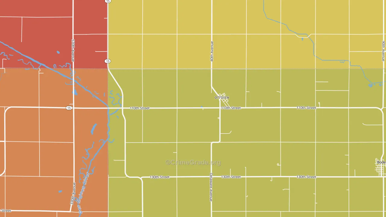 Ottosen, IA Map of Robbery Rates