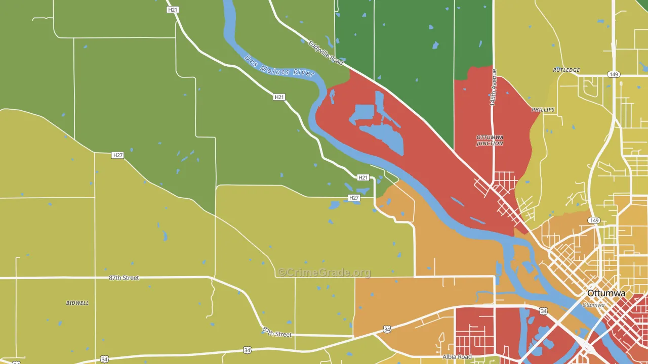 Ottumwa Junction, IA Map of Robbery Rates