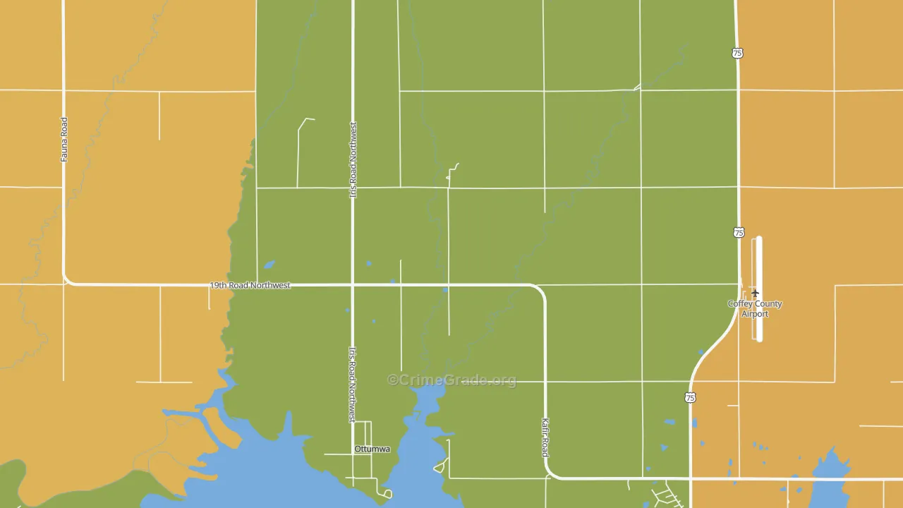 Ottumwa, KS Map of Robbery Rates