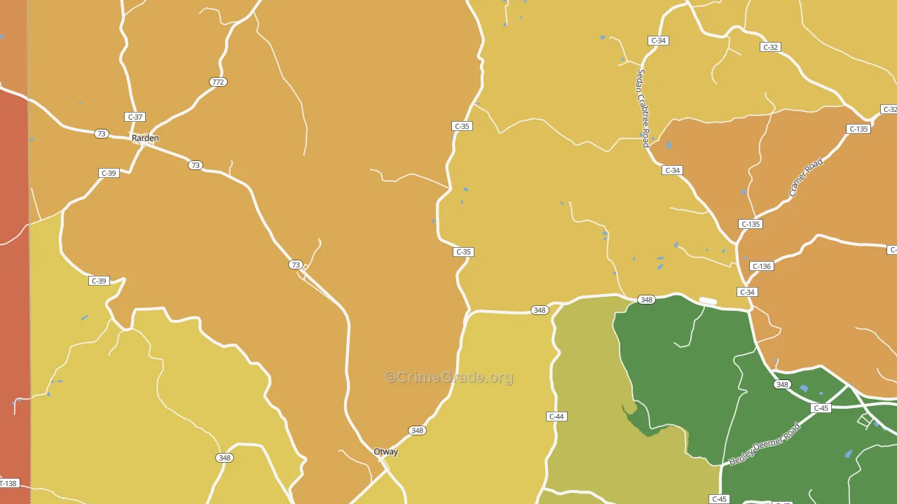 Otway, OH Map of Robbery Rates