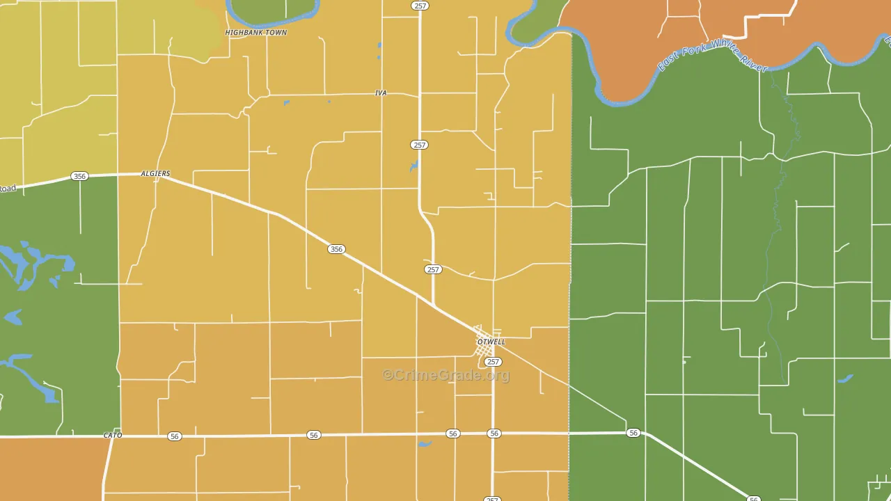Otwell, IN Map of Robbery Rates