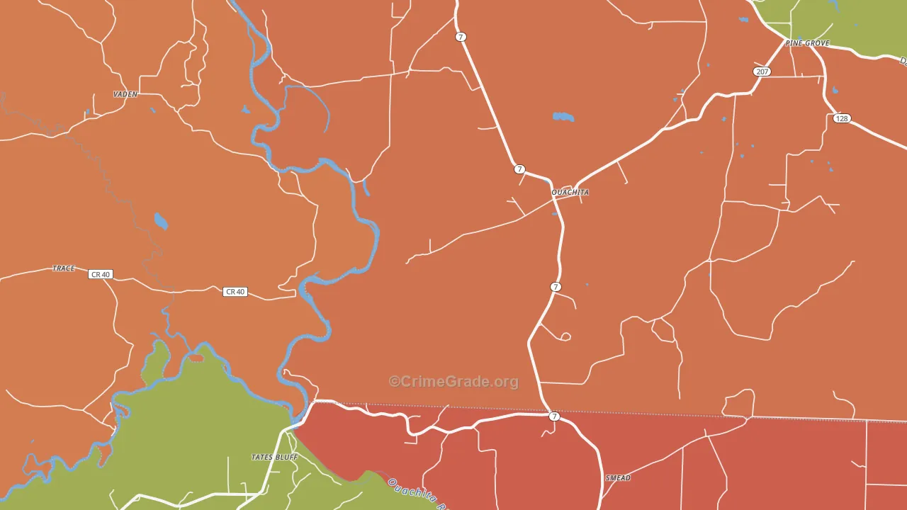 Ouachita, AR Map of Robbery Rates