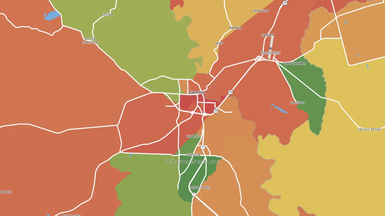 Ouachita County, AR Map of Robbery Rates