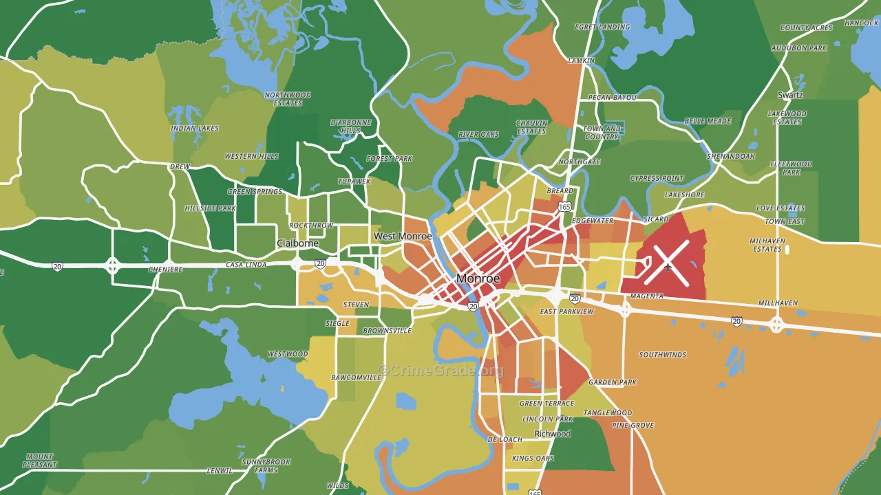 Ouachita Parish, LA Map of Robbery Rates