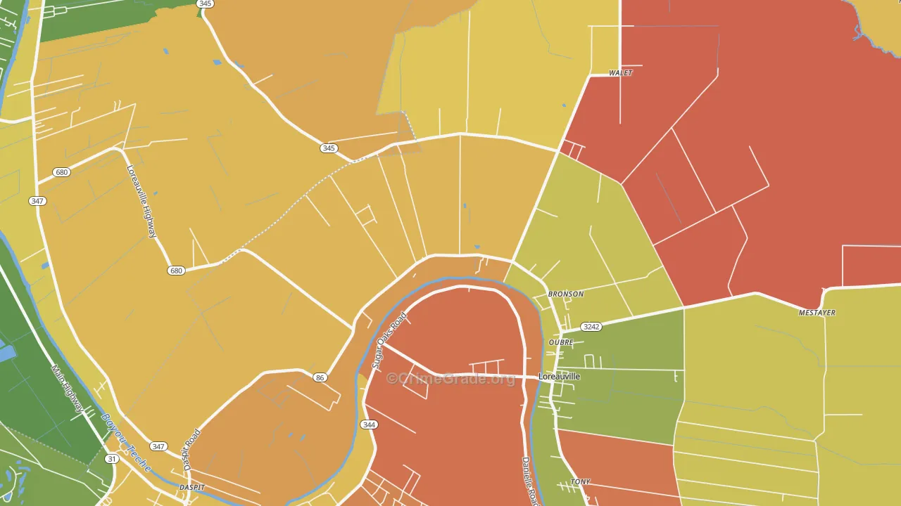 Oubre, LA Map of Robbery Rates
