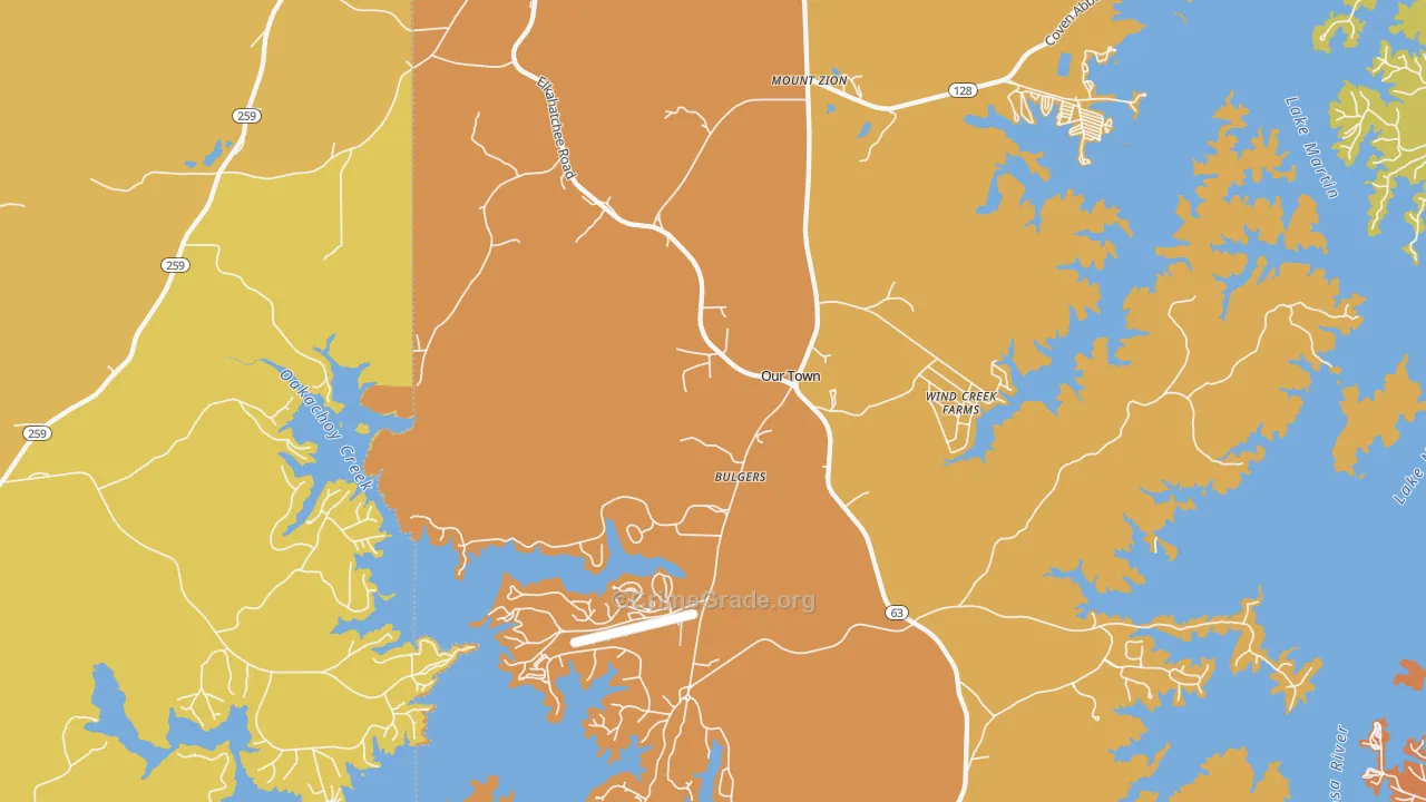 Our Town, AL Map of Robbery Rates