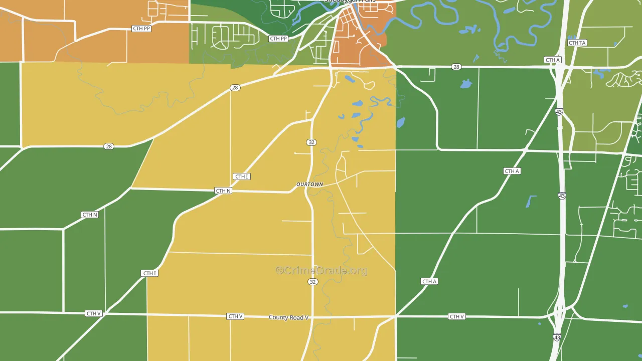 Ourtown, WI Map of Robbery Rates