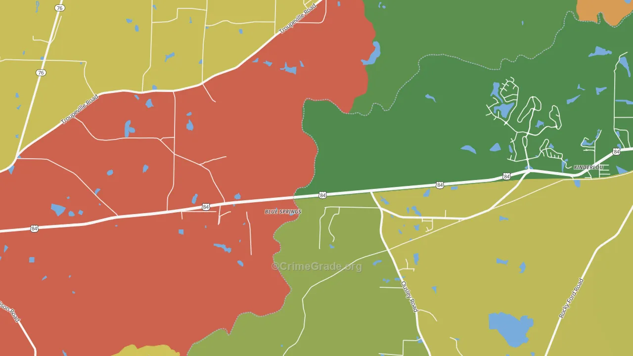 Ousley, GA Map of Robbery Rates
