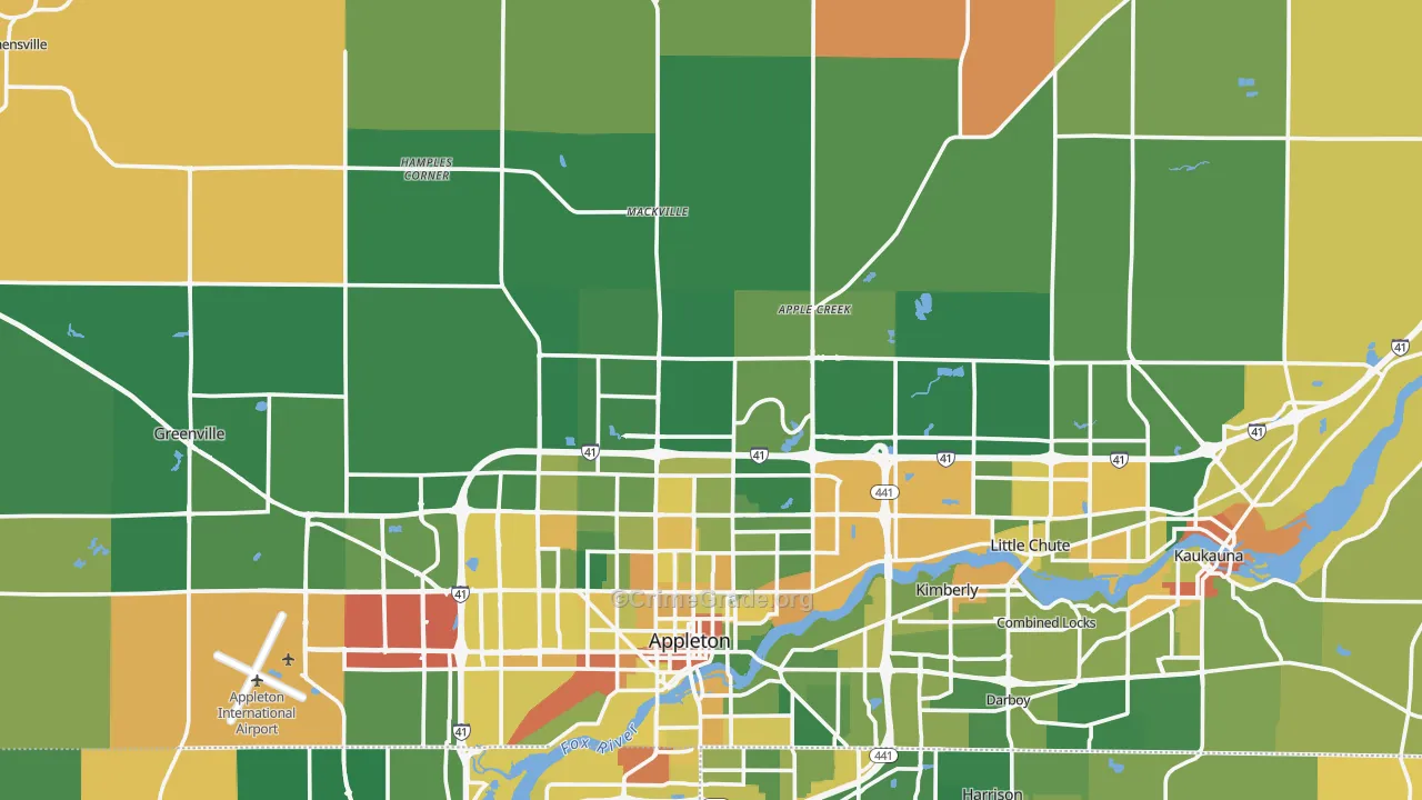 Outagamie County, WI Map of Robbery Rates