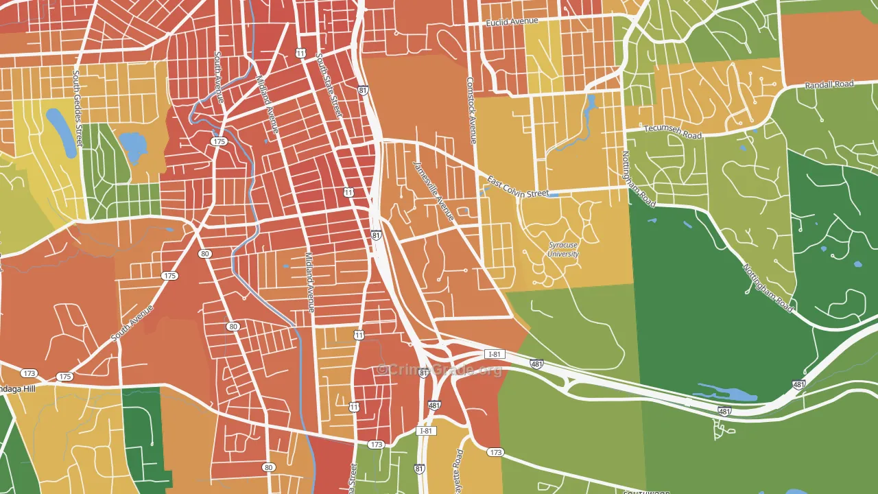 Outer Comstock, Syracuse, NY Map of Robbery Rates