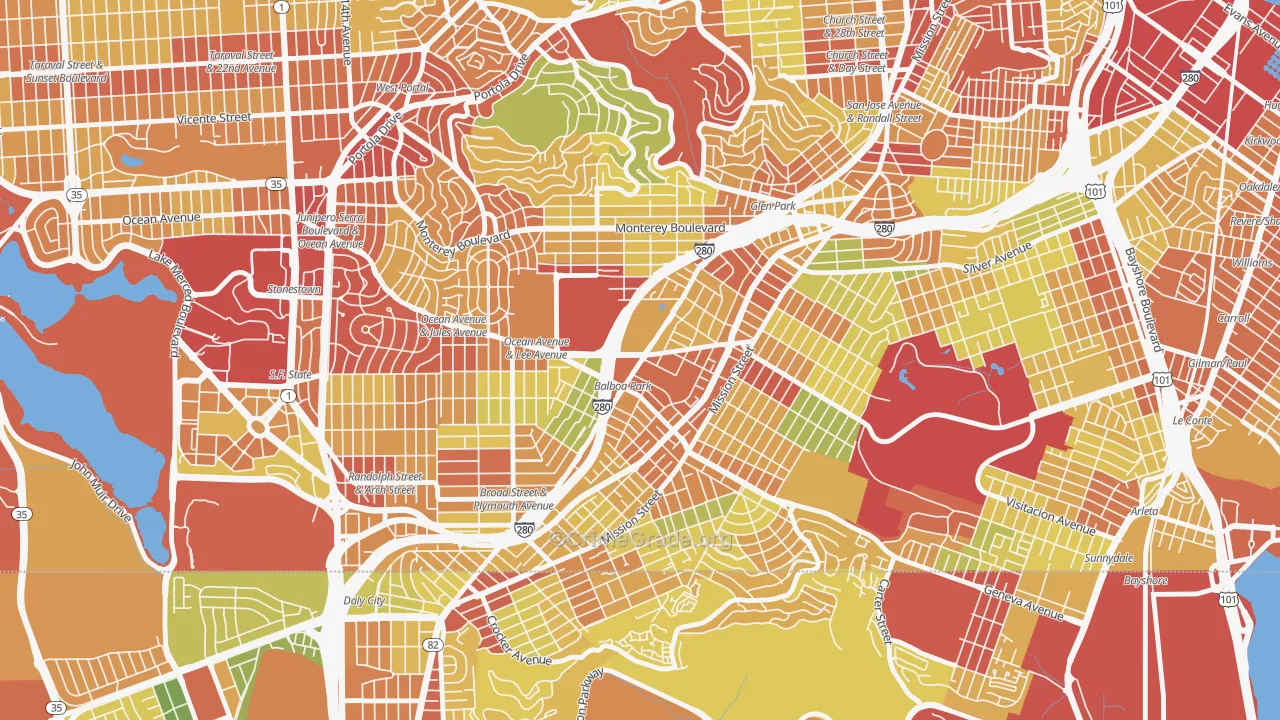 Outer Mission, San Francisco, CA Map of Robbery Rates