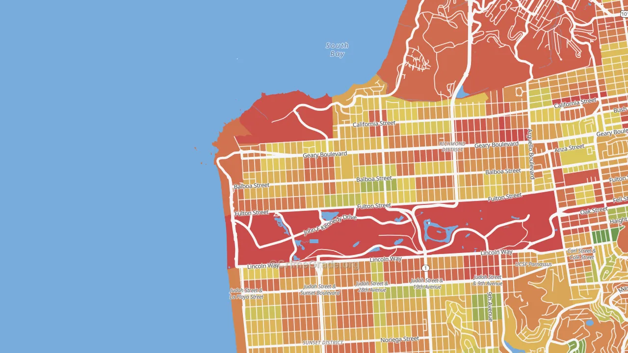 Outer Richmond, San Francisco, CA Map of Robbery Rates