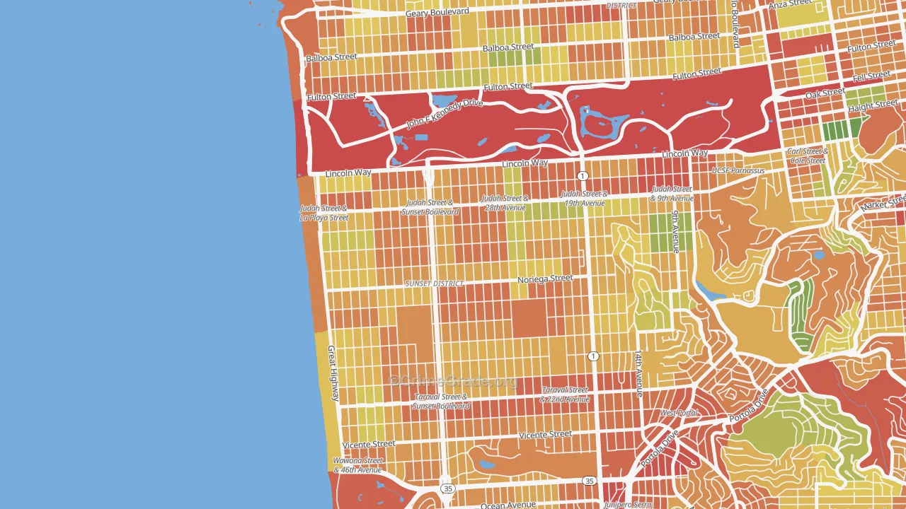 Outer Sunset, San Francisco, CA Map of Robbery Rates