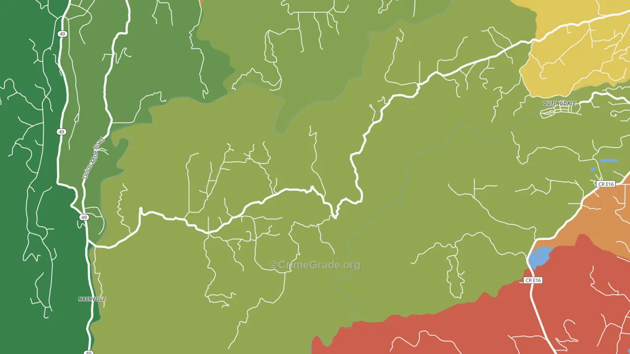Outingdale, CA Map of Robbery Rates