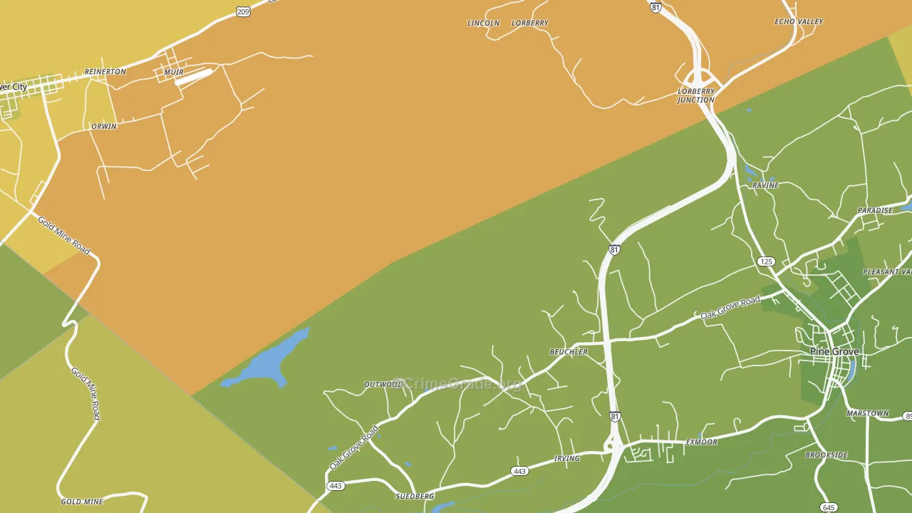 Outwood, PA Map of Robbery Rates