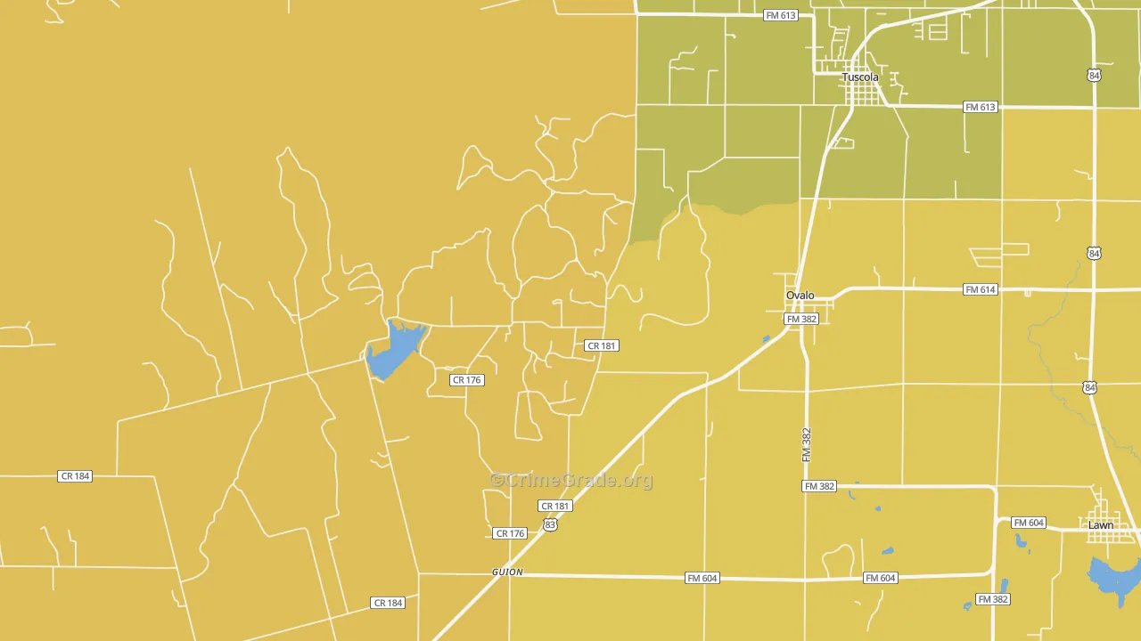 Ovalo, TX Map of Robbery Rates