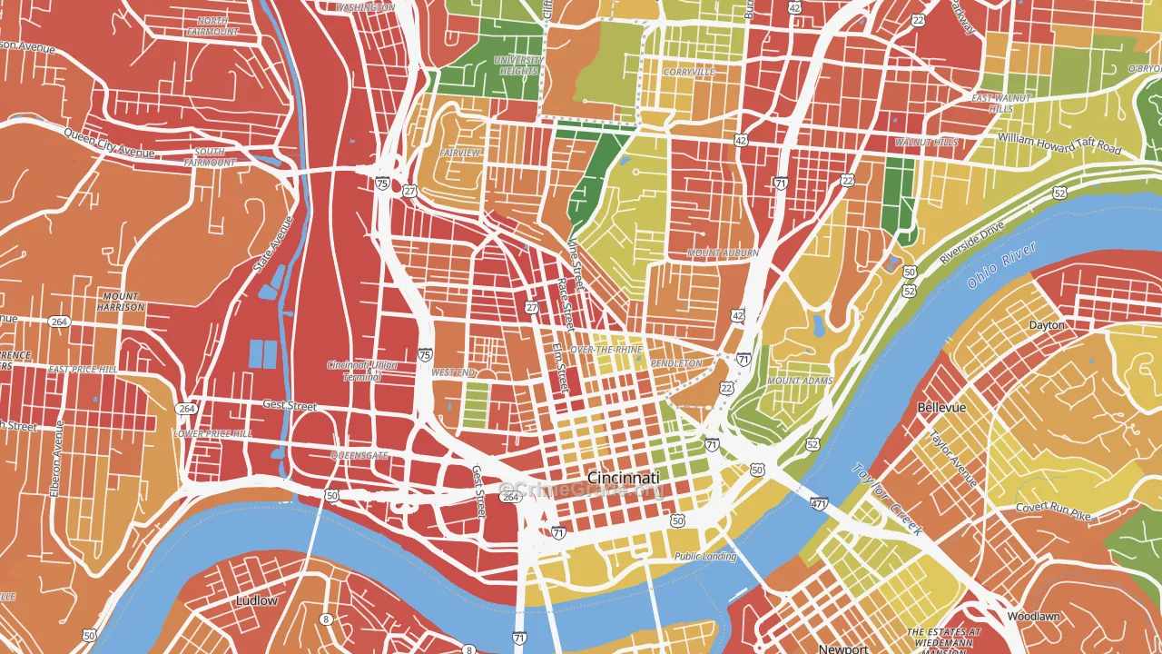 Over-the-Rhine, Cincinnati, OH Map of Robbery Rates