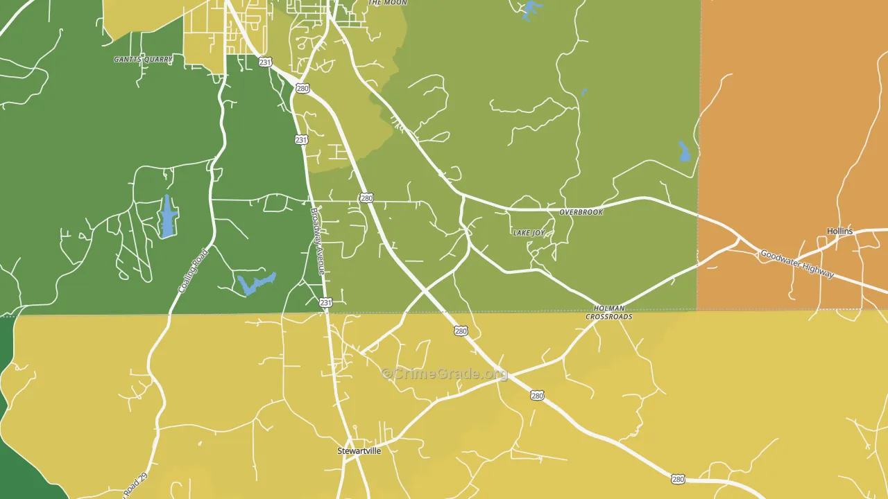 Overbrook, AL Map of Robbery Rates