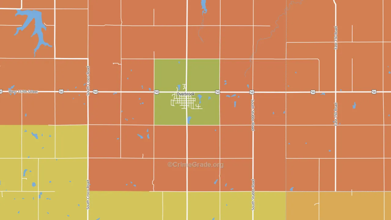Overbrook, KS Map of Robbery Rates