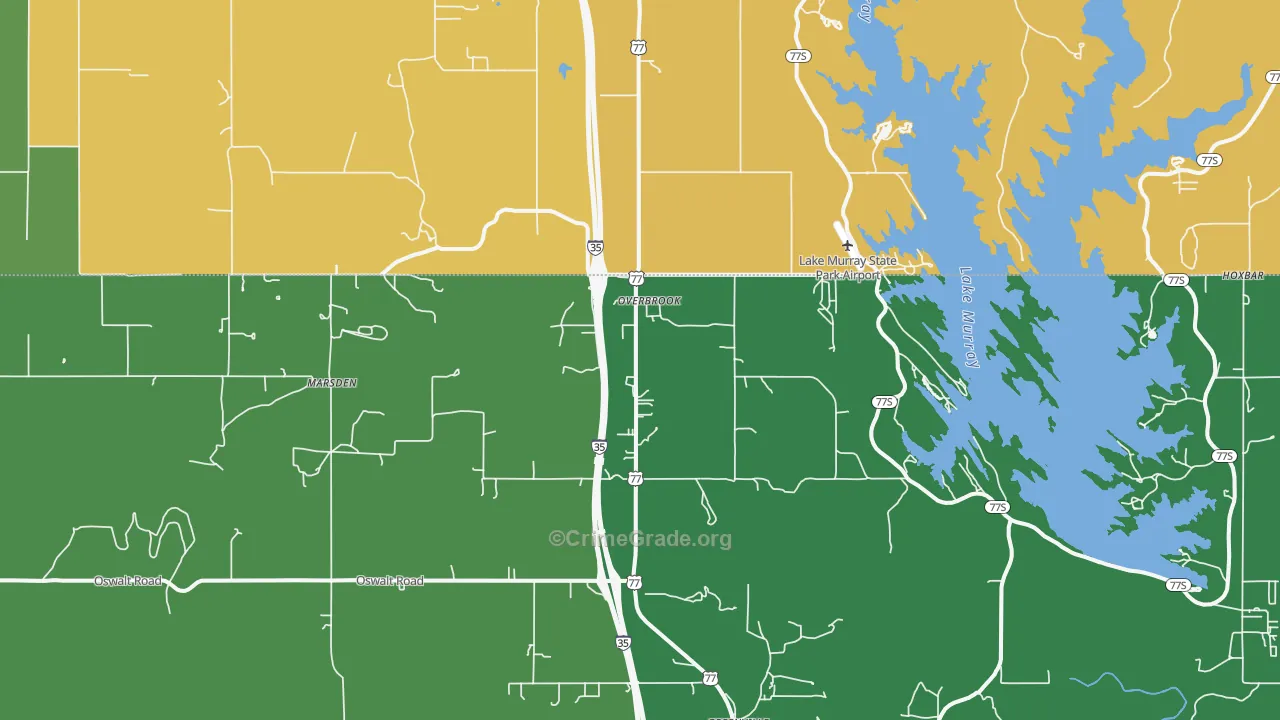 Overbrook, OK Map of Robbery Rates