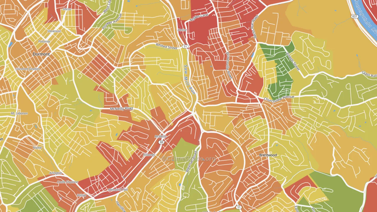 Overbrook, Pittsburgh, PA Map of Robbery Rates