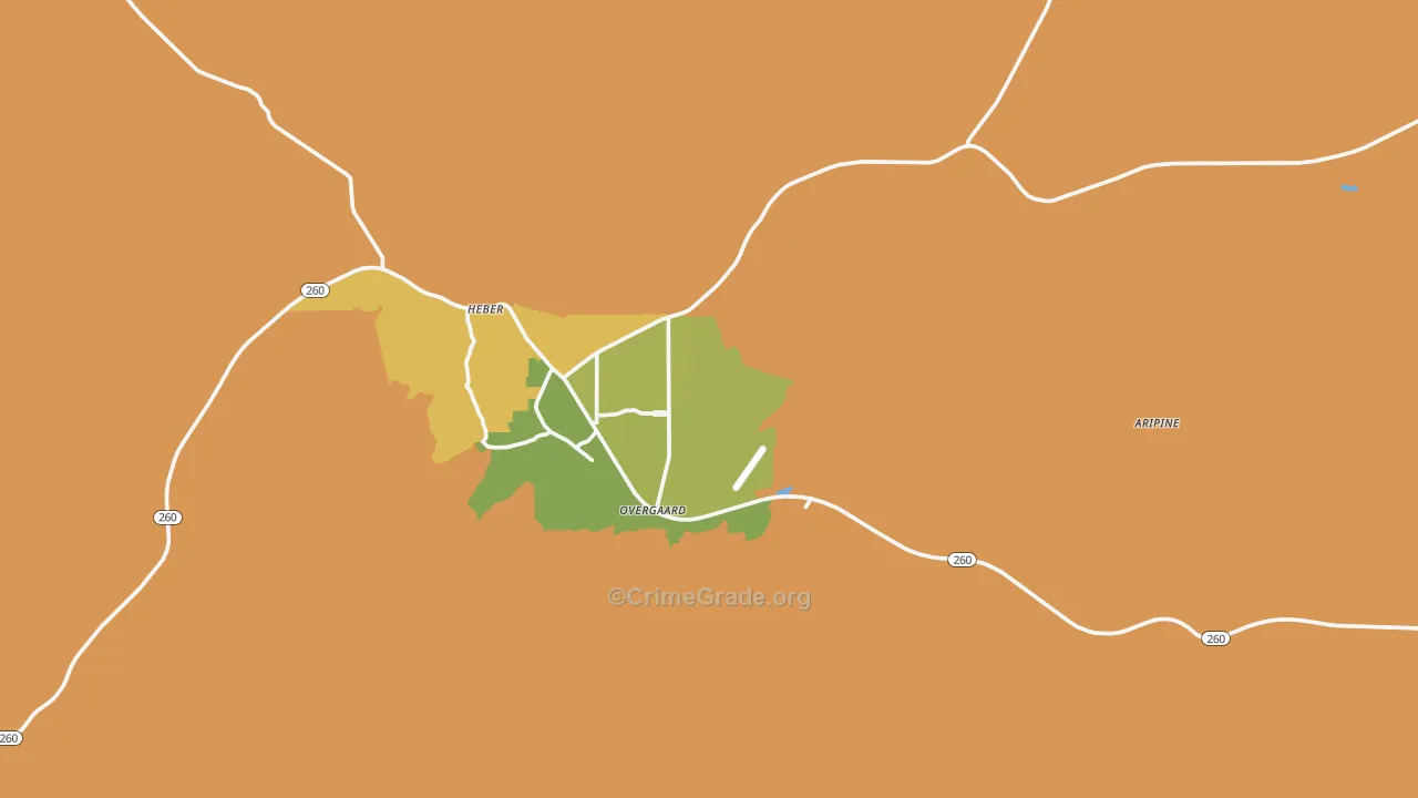 Overgaard, AZ Map of Robbery Rates