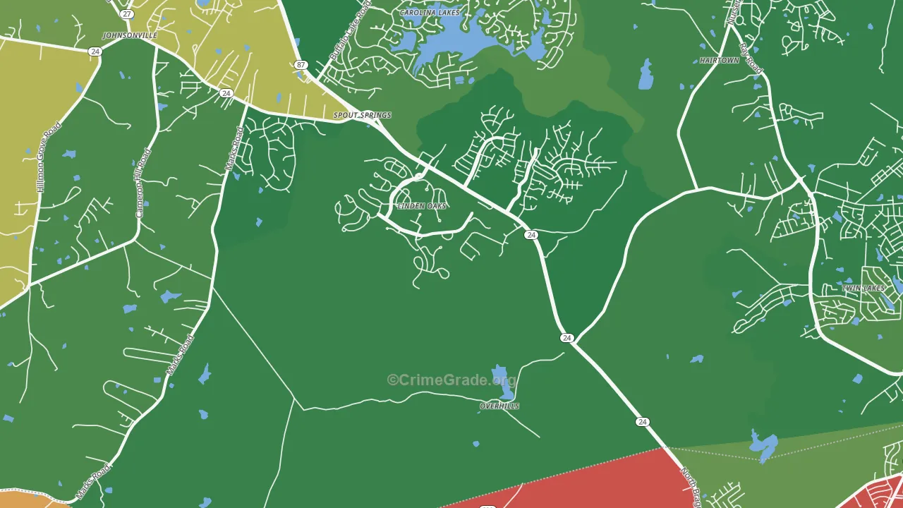 Overhills, NC Map of Robbery Rates
