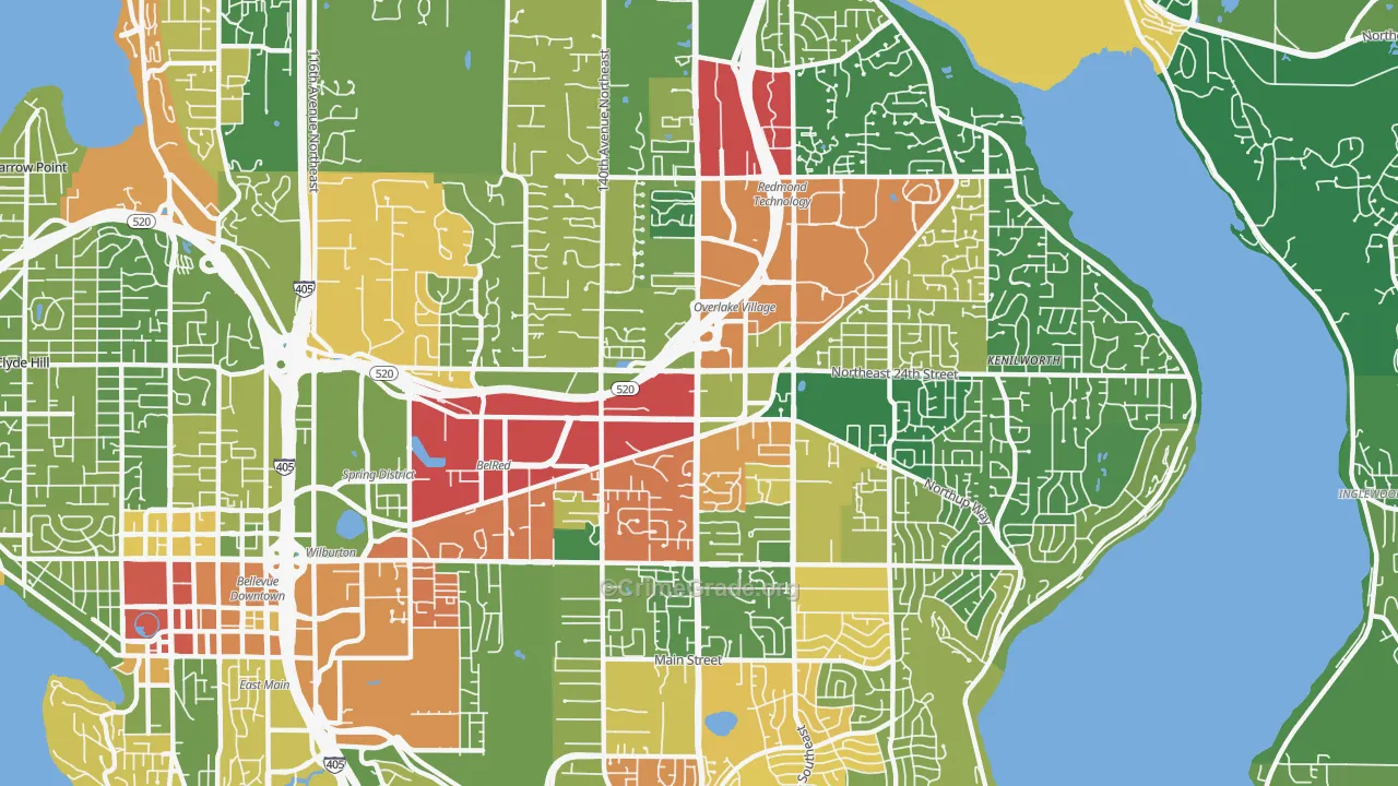 Overlake, Bellevue, WA Map of Robbery Rates