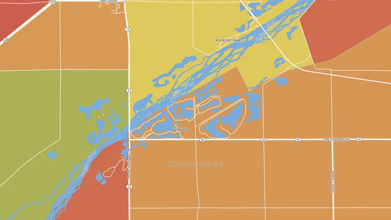 Overland, NE Map of Robbery Rates