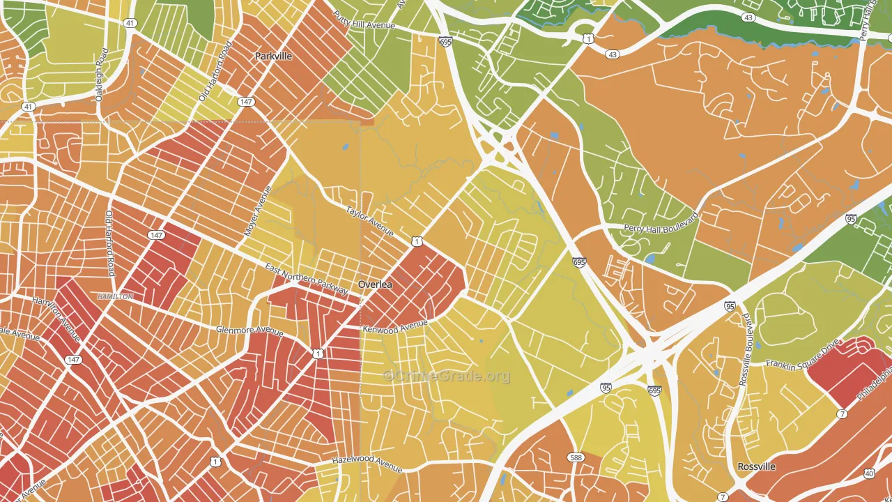 Overlea, MD Map of Robbery Rates