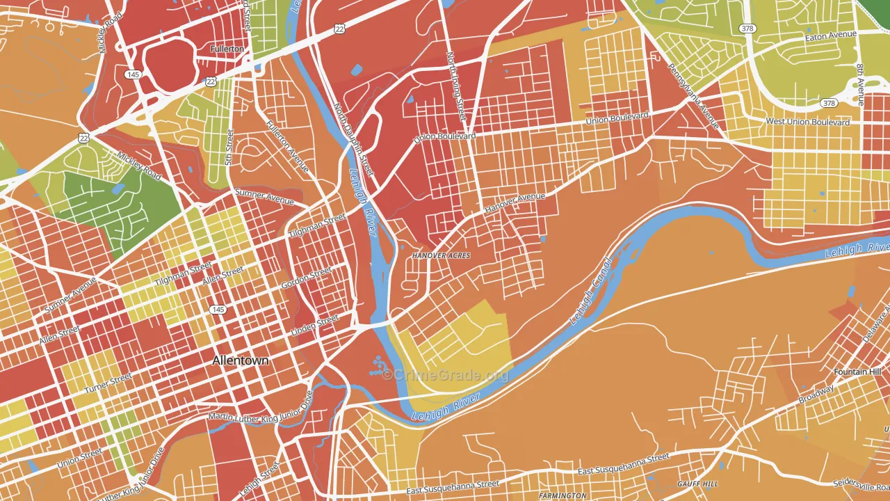 Overlook Park, Allentown, PA Map of Robbery Rates