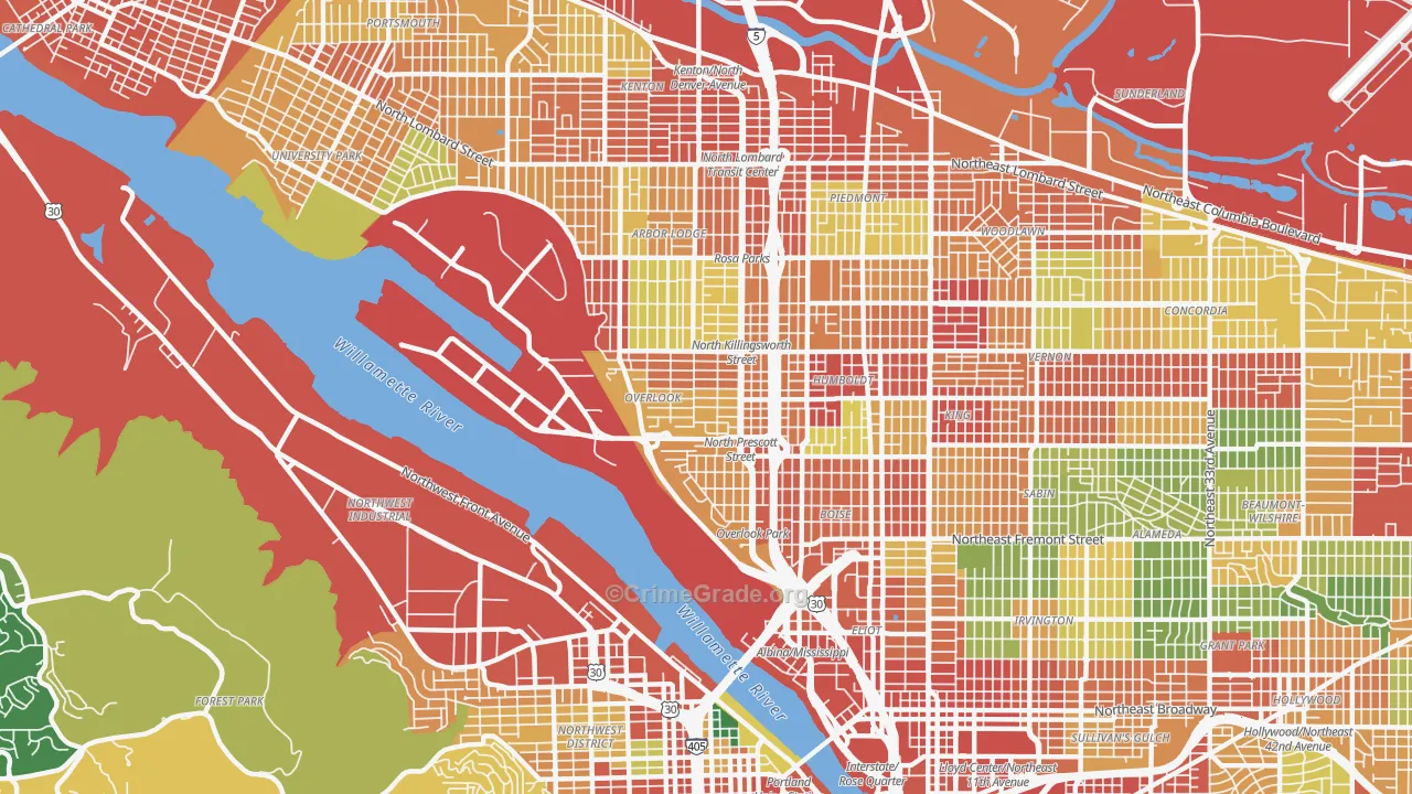 Overlook, Portland, OR Map of Robbery Rates