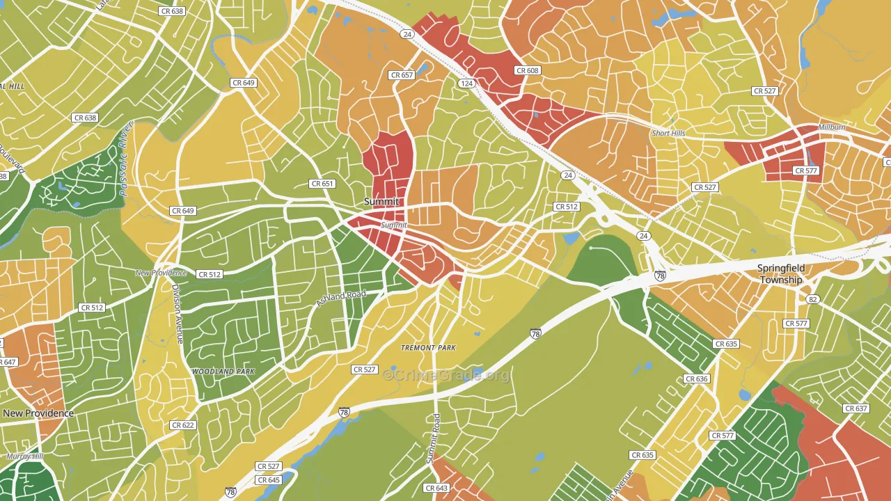 Overlook, Summit, NJ Map of Robbery Rates