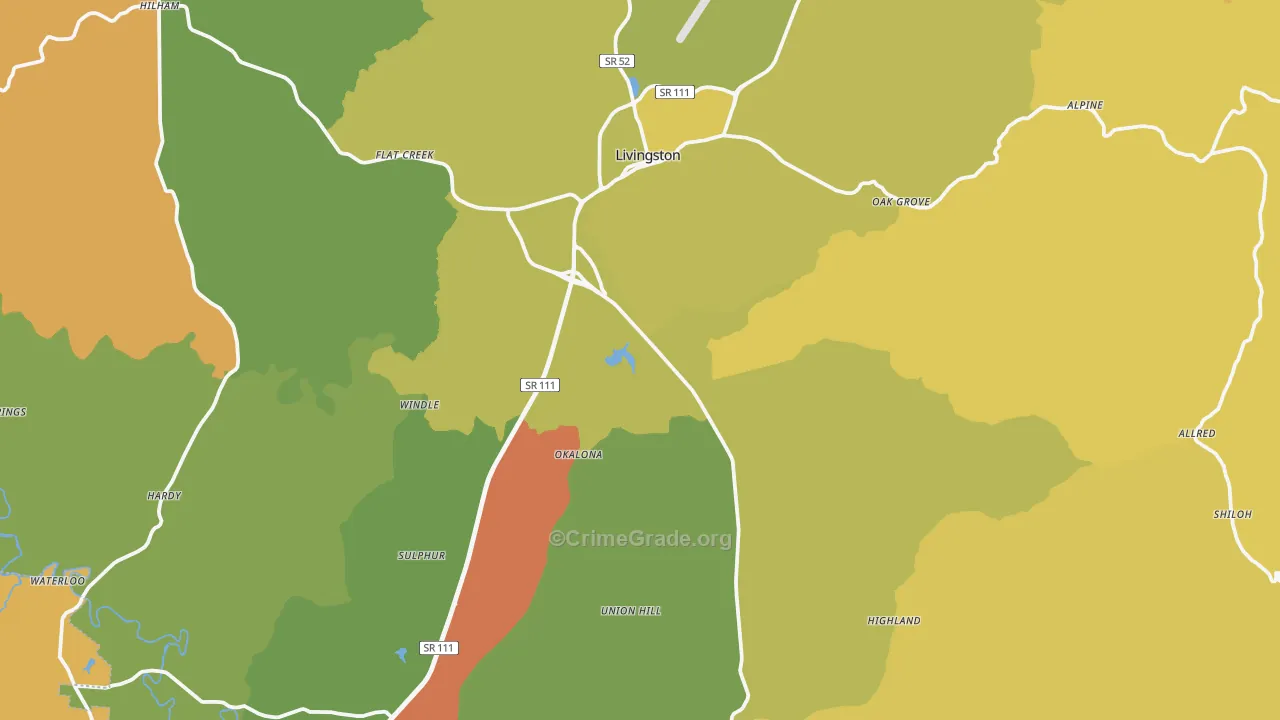 Overton County, TN Map of Robbery Rates