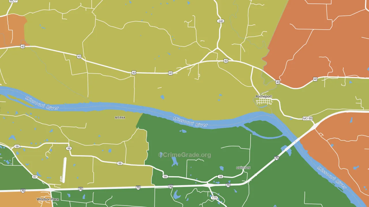 Overton, MO Map of Robbery Rates
