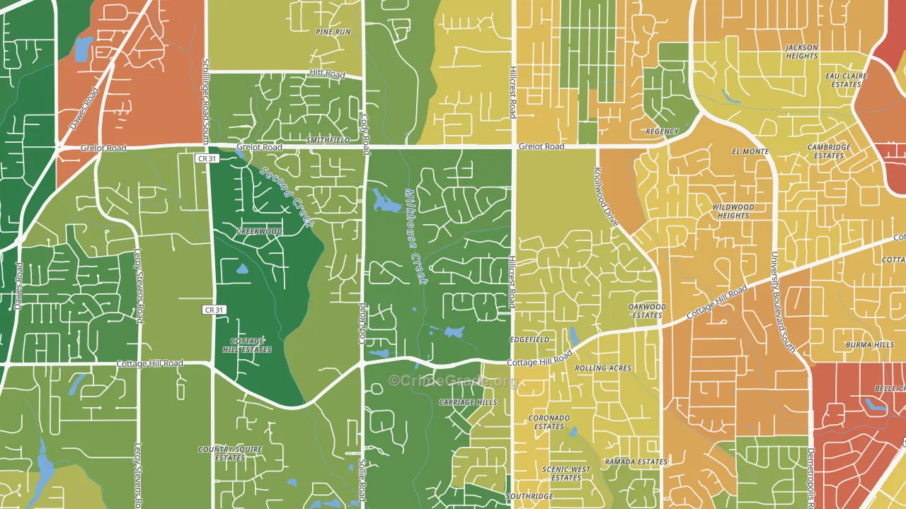 Overton, Mobile, AL Map of Robbery Rates