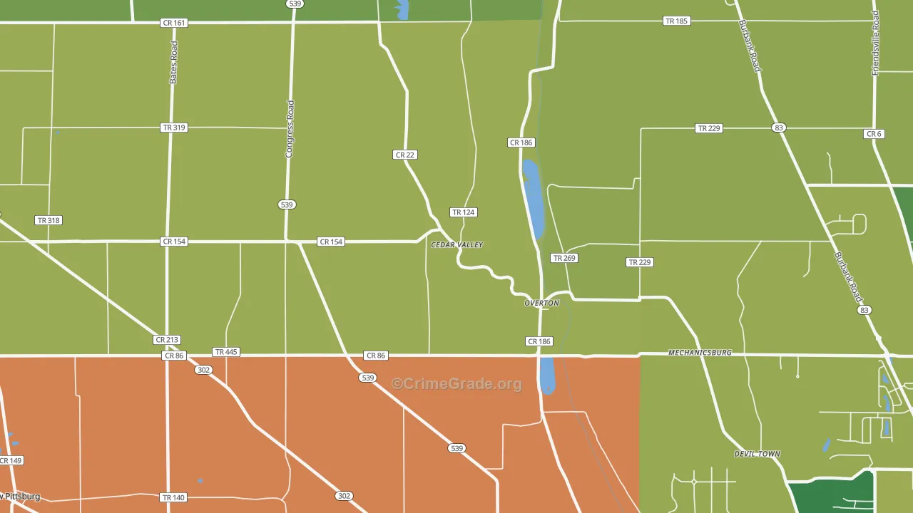 Overton, OH Map of Robbery Rates