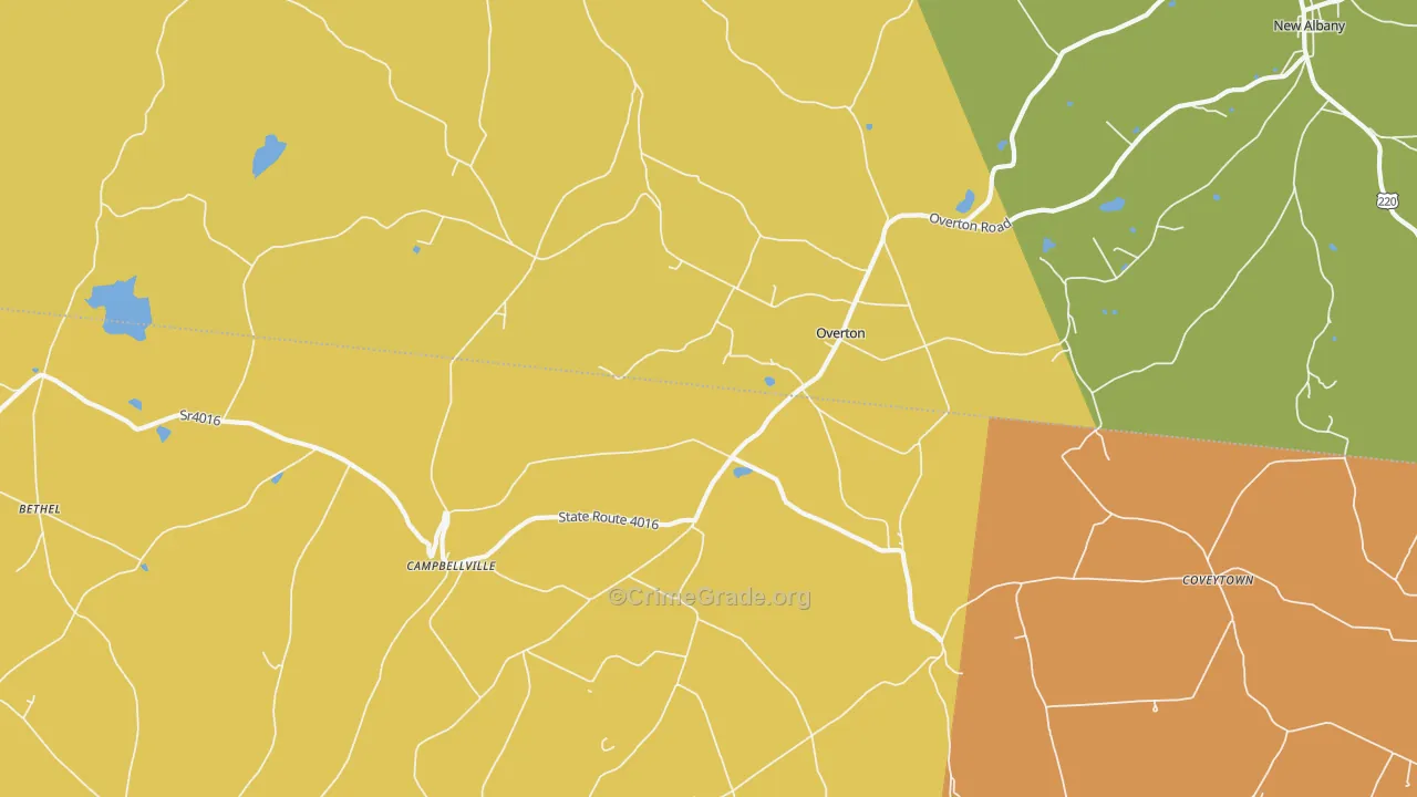 Overton, PA Map of Robbery Rates