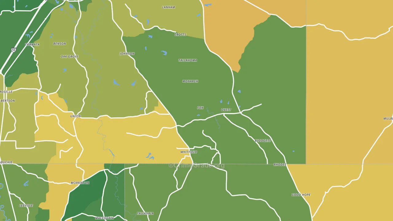 Ovett, MS Map of Robbery Rates