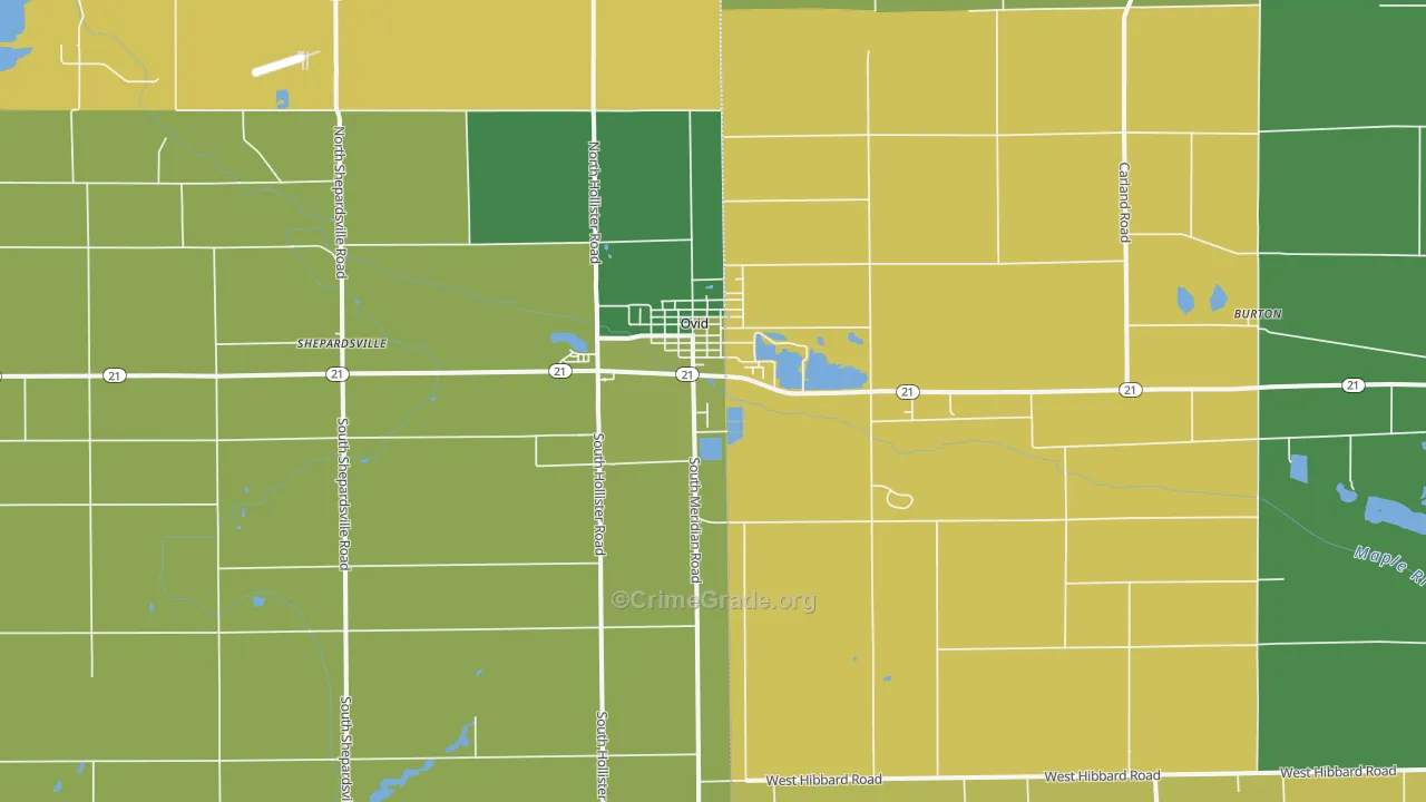 Ovid, MI Map of Robbery Rates