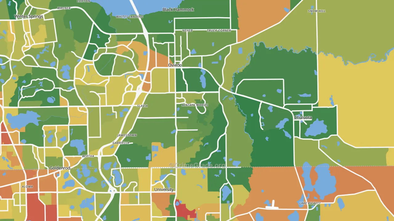Oviedo, FL Map of Robbery Rates