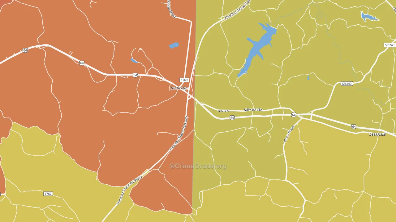 Ovilla, TN Map of Robbery Rates