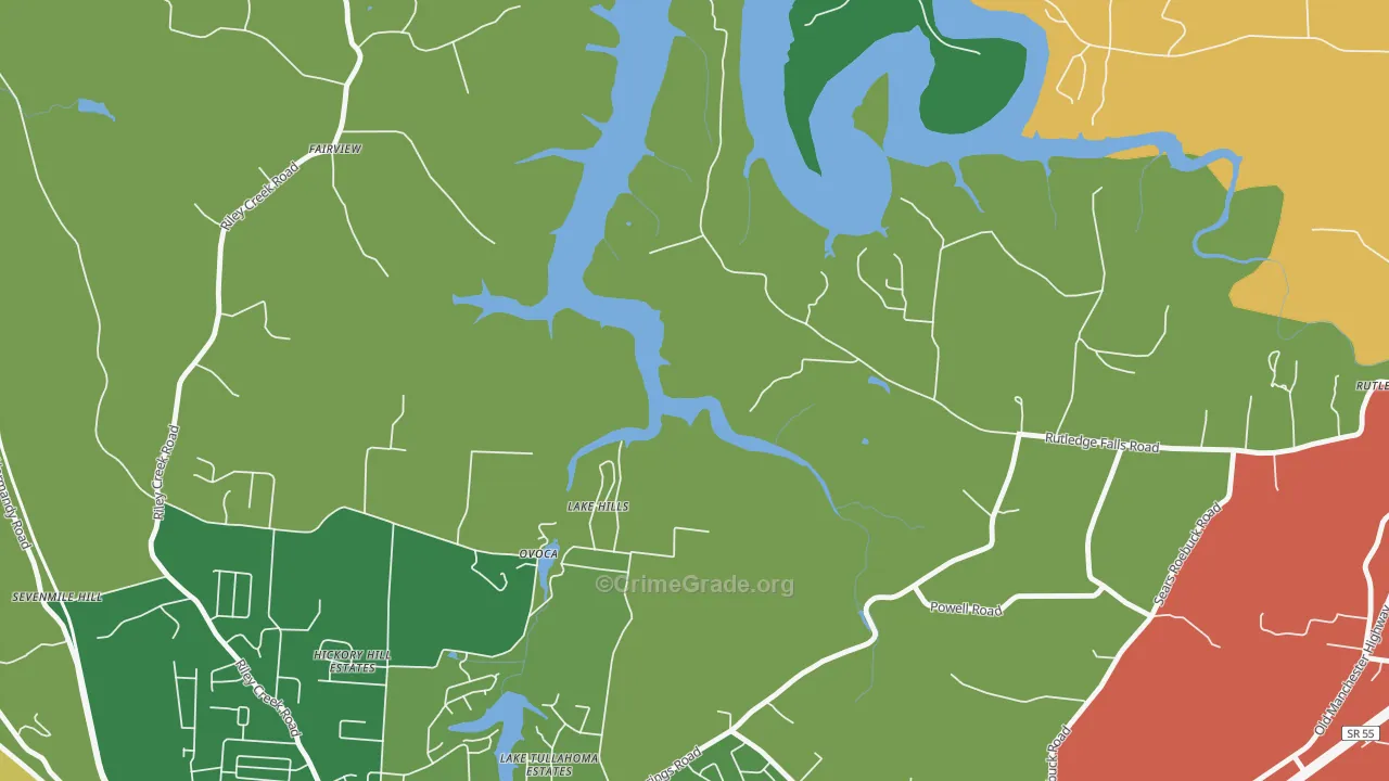 Ovoca, TN Map of Robbery Rates