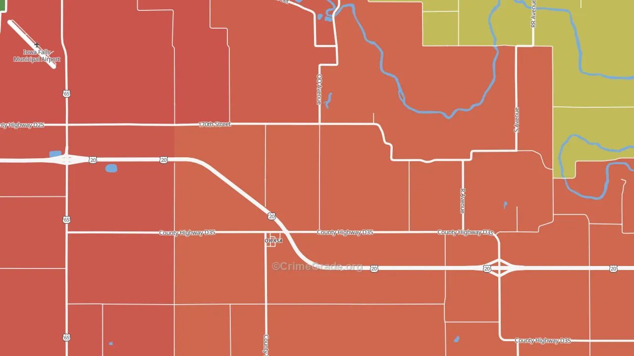 Owasa, IA Map of Robbery Rates