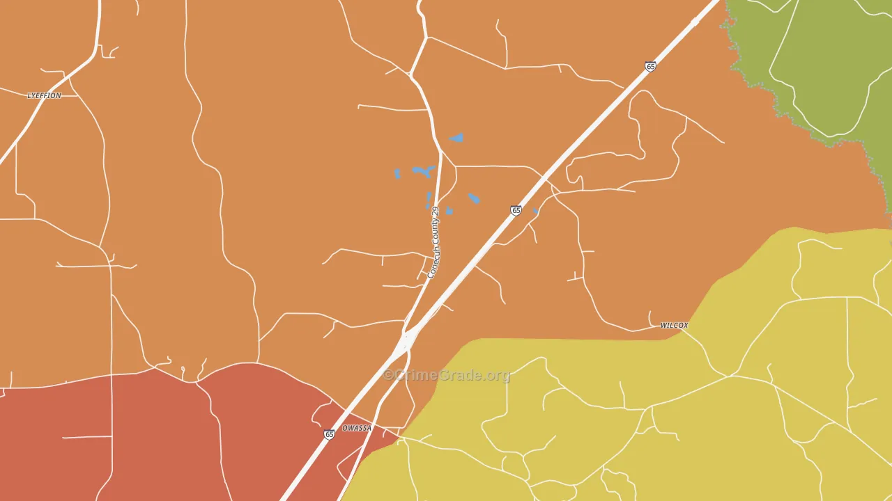 Owassa, AL Map of Robbery Rates