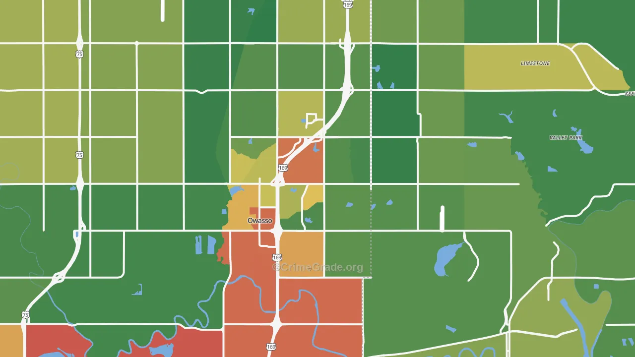 Owasso, OK Map of Robbery Rates