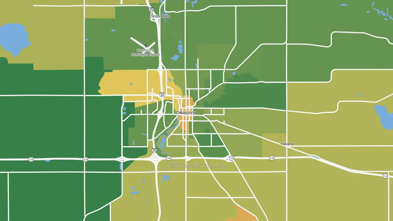 Owatonna, MN Map of Robbery Rates