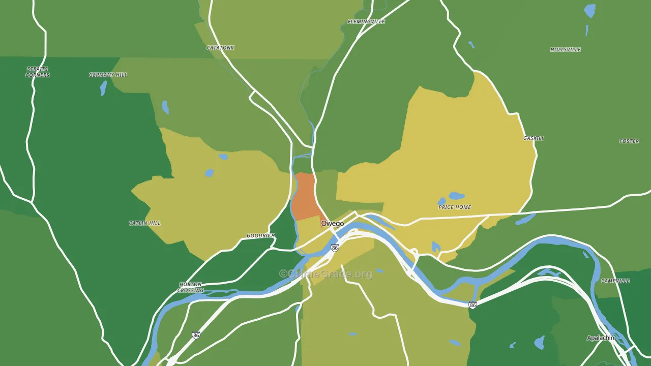 Owego, NY Map of Robbery Rates